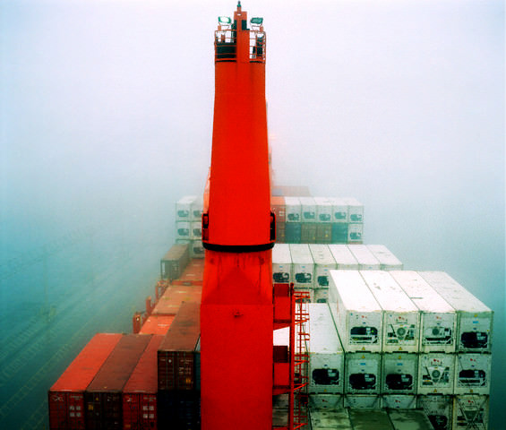 Container ship in the fog
